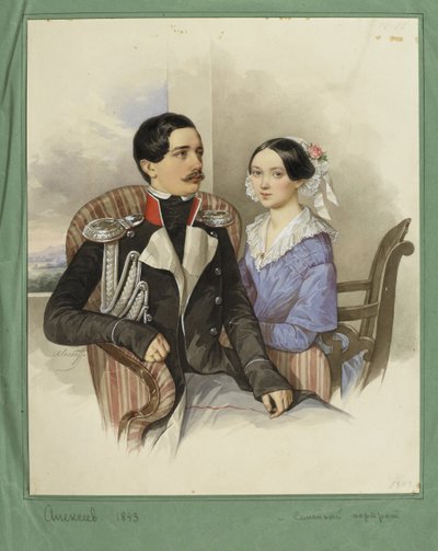 Portrait du comte Jakov Karlovich Sievers 1818-1865 et de la comtesse Vera Mikhaylovna 1818-1865, 1843 - N. M. Alexeyev