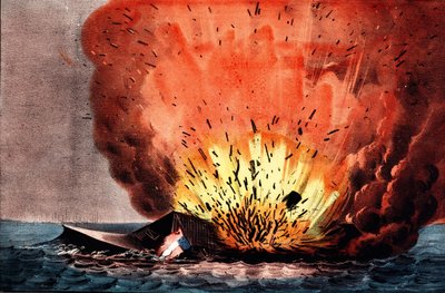 Guerre de Sécession (1861-1865) : bataille de Hampton Roads, 8-9 mars - N. and Ives J.M. (1824 95) Currier