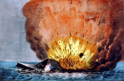 Guerre de Sécession (1861-1865) : bataille de Hampton Roads, 8-9 mars - N. and Ives J.M. (1824 95) Currier