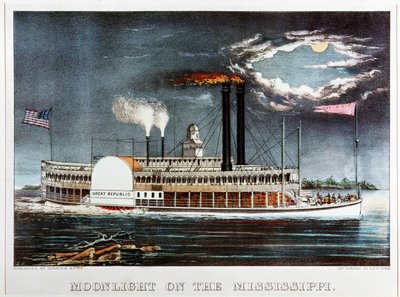 Le Mississippi au clair de lune, le bateau à vapeur Great Republic ... (épreuve coloriée) - N. and Ives J.M. (1824-95) Currier