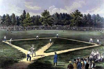 Le jeu national américain de baseball, grand match pour le championnat aux Elysian Fields, Hoboken, N.J. 1866 - Currier and Ives