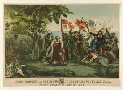 Premier débarquement de Colomb sur les rives du Nouveau Monde - Currier and Ives