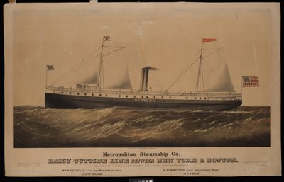 Compagnie de vapeur métropolitaine, ligne extérieure quotidienne entre New York et Boston... Neptune - N. and Ives J.M. (1824 95) Currier