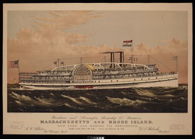 Steamers Massachusetts et Rhode Island de Providence et Stonington Co. New York et Boston via Providence. Quotidiennement depuis le quai 29 N.R. - au pied de Warren St. N.Y. - N. and Ives J.M. (1824 95) Currier
