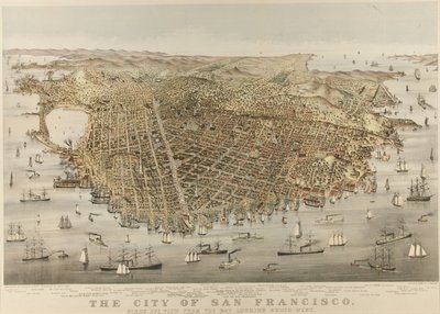 La ville de San Francisco - Vue aérienne de la baie, regardant vers le sud-ouest - Currier and Ives