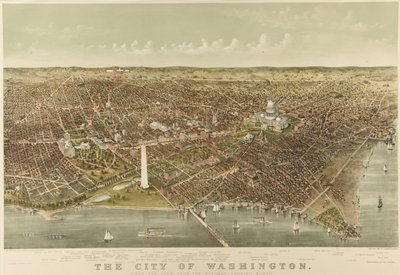 La ville de Washington : Vue aérienne depuis le Potomac vers le nord - Currier and Ives