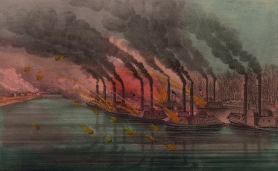 Bombardement et Capture de Fort Henry par les Canonnières Fédérales, 1862 - N. and Ives, J.M. Currier
