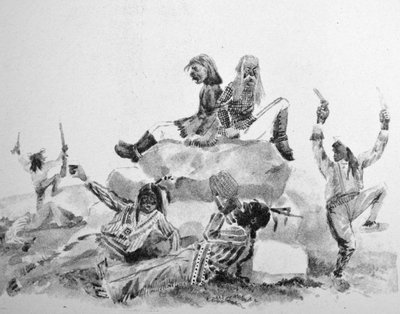 Un Hurlement - Sur le Sentier de la Guerre (dessin original de Thomas Worth, à partir duquel l