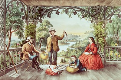 De retour du ruisseau, Les pêcheurs chanceux - N. and Ives, J.M. Currier
