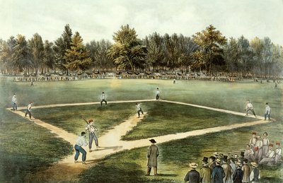 Le jeu national américain de baseball - Grand match aux Elysian Fields, Hoboken, NJ, 1866 - N. and Ives, J.M. Currier