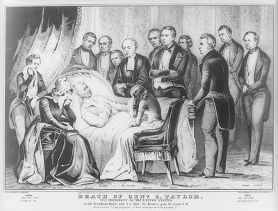 Zachary Taylor sur son lit de mort à la Maison Blanche, 1850 - N. and Ives, J.M. Currier