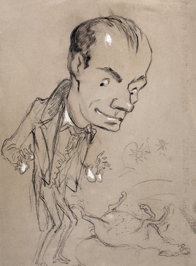 Baudelaire étonné devant un cheval mort et sur son dos. Représentation de Charles Baudelaire poète français (1821-1867) - Nadar