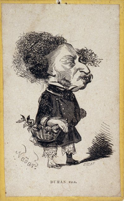 Portrait-charge par Alexandre Dumas Jr. (1824-1895), écrivain français. Caricature par Gaspard Félix Tournachon dit Félix Nadar (1820-1910) - Nadar