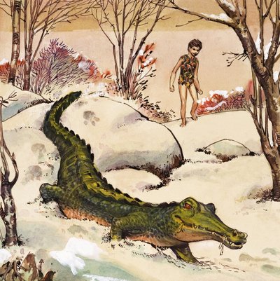 Peter suit le crocodile, illustration de "Peter Pan" de J.M. Barrie (gouache sur papier) - Nadir Quinto