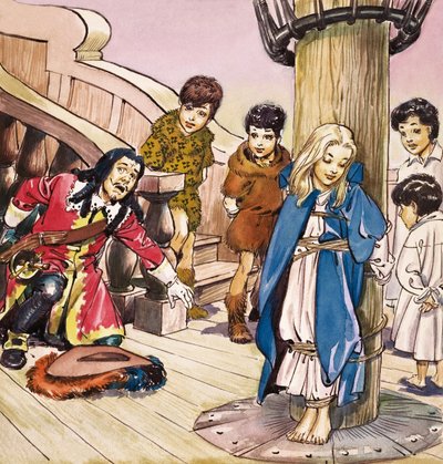 Wendy attachée au mât, illustration de "Peter Pan" de J.M. Barrie (gouache sur papier) - Nadir Quinto
