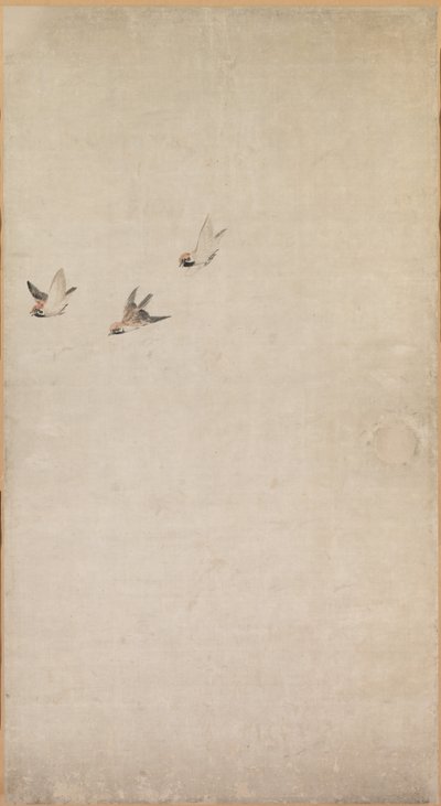 Chiots, moineaux et chrysanthèmes - Nagasawa Rosetsu