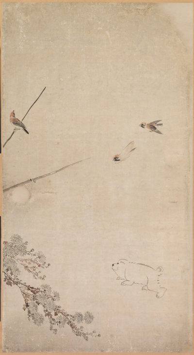 Chiots, moineaux et chrysanthèmes, 1754-1799 - Nagasawa Rosetsu