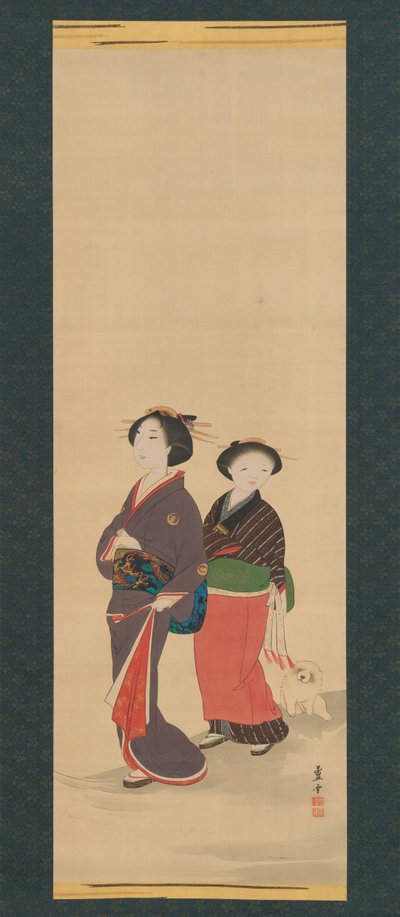Deux femmes et un chiot - Nagasawa Rosetsu