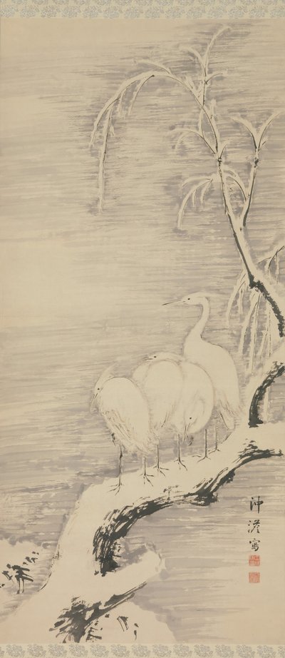 Hérons dans la neige, vers 1840 - Nakabayashi Chikuto