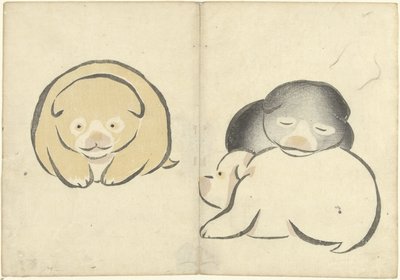 Trois jeunes chiots - Nakamura Hochu