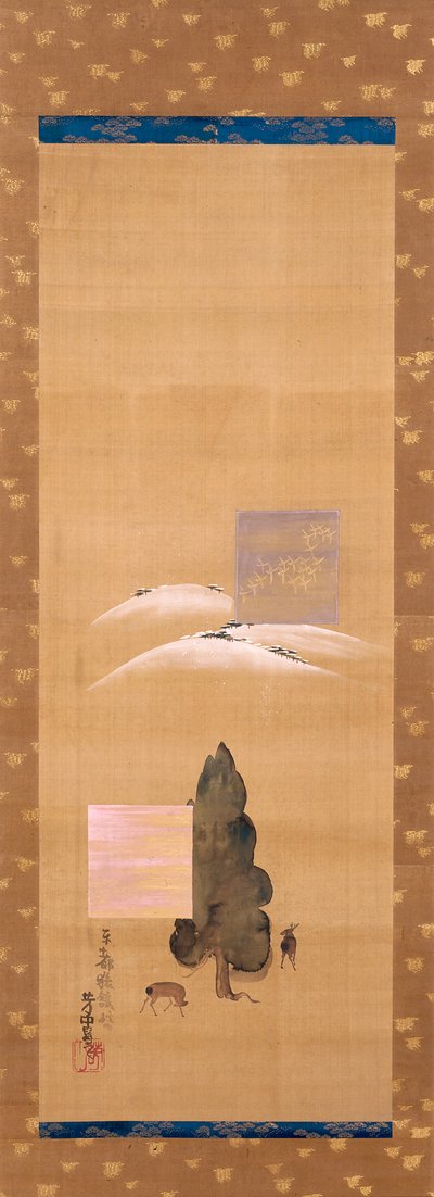 Huit Vues De Yamato: Neige Sur Le Mont Mikasa, Et Cerfs Dans Le Champ De Kasuga - Nakamura Hochu