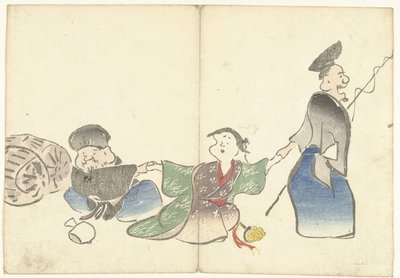 Deux dieux de la fortune et une danseuse de temple (Prentenalbum van Korin) (Korin gafu) - Nakamura Hochu