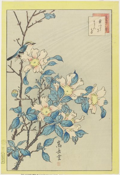 Oiseau bleu et fleurs roses - Nakayama Sugakudo