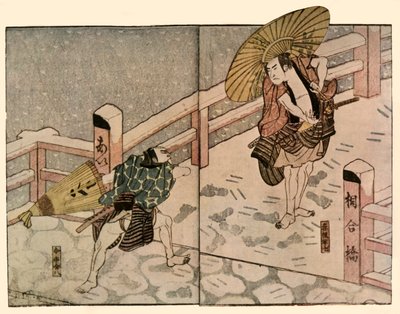 Hommes Pieds Nus avec Parapluies dans la Neige, 1811, 1924 - Naniwa Shunkosai