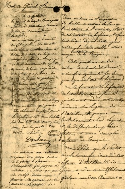 Note du général Bonaparte, 13 septembre 1795 - Napoleon Bonaparte I