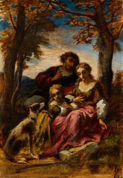 Figures et un chien dans un paysage - Narcisse Virgile Diaz de la Peña
