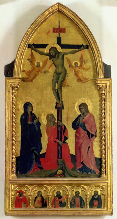 La Crucifixion avec des pleureurs et Sainte Marie-Madeleine, le panneau de prédelle représentant SS. Jérôme, Paul, Jacques, Pierre et un saint inconnu - Nardo di Cione Orcagna