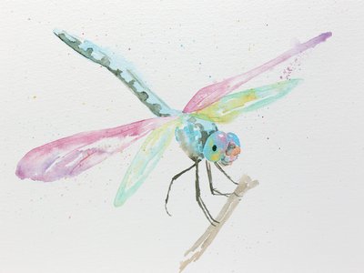Des libellules sur une branche aux couleurs pastel - Natalie Bruns