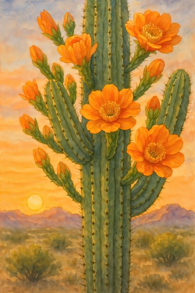 Cactus en fleur au coucher du soleil - Natalie Bruns