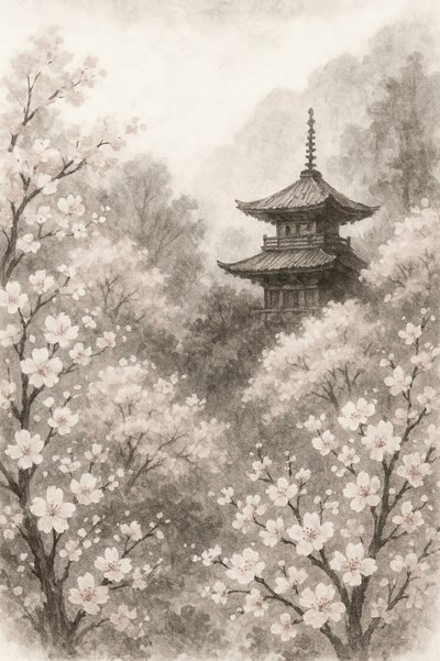 Fleurs de cerisier pagode japonais - Natalie Bruns