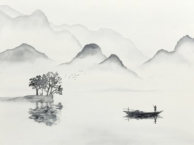 Un bateau sur un lac de montagne paisible - Natalie Bruns
