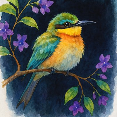 Oiseau aux couleurs vives sur une branche - Natalie Bruns