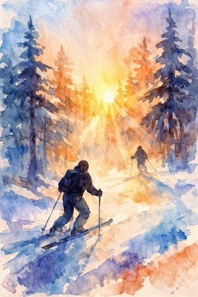 Skiers au lever du soleil en hiver - Natalie Bruns