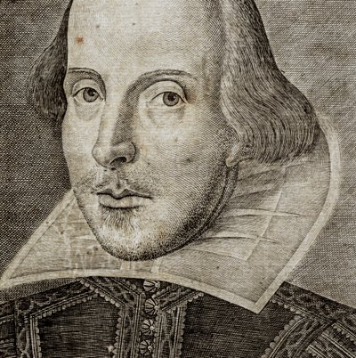 Détail du portrait de William Shakespeare sur la page de titre des Comédies, histoires, & t... - Nathan Benn