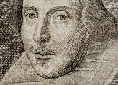 (détail) Portrait de William Shakespeare sur la page de titre des Comédies, histoires, &c. - Nathan Benn