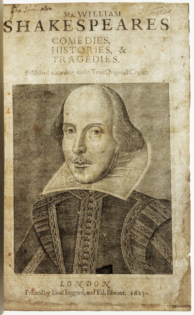 Portrait de William Shakespeare sur la page de titre de Comédies, histoires et tragédies - Nathan Benn