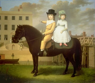 Deux enfants assis sur un poney noir - Nathan Theodore Fielding