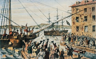 Boston Tea Party, caisses de thé anglaises jetées par-dessus bord dans le port de Boston par les colons, 16 décembre - Nathaniel (after) Currier