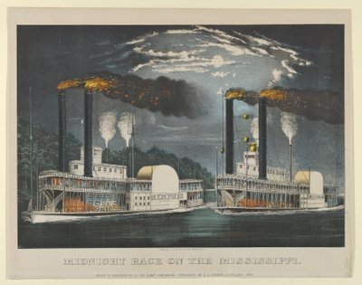 Course de minuit sur le Mississippi, 1875 - Currier and Ives