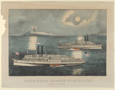 Bateaux à vapeur passant à minuit - Sur Long Island Sound, 1872-74 - Currier and Ives