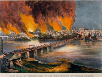 La chute de Richmond, Virginie, dans la nuit du 2 avril 1865, 1865 - Currier and Ives