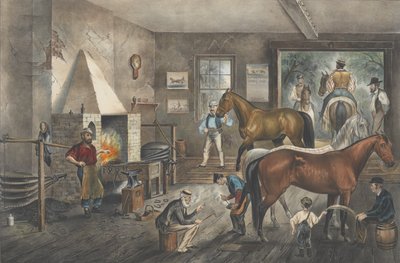 Trotting Cracks at the Forge - Currier and Ives