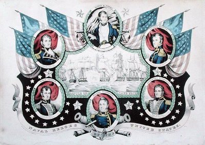 Bataille du lac Érié avec portraits de héros navals américains - Nathaniel Currier