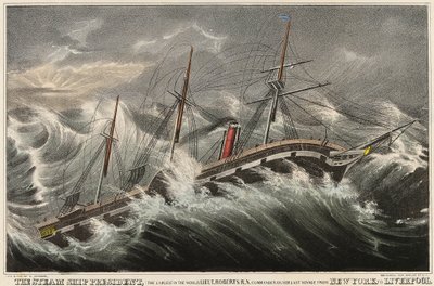 Le paquebot President, le plus grand du monde, commandé par le lieutenant Roberts lors de son dernier voyage de New York (USA) à Liverpool (Angleterre), dans la tempête du 12 mars - Nathaniel Currier