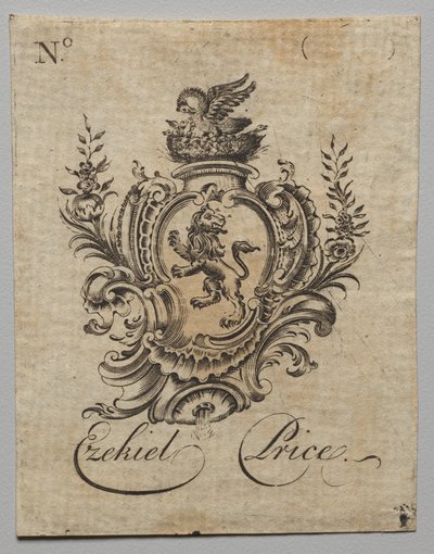 Ex-libris : Blason avec inscription Ezekiel Price - Nathaniel Hurd