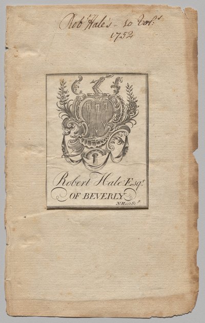 Ex-libris : Armoiries avec inscription de Robert Hale, Esq. - Nathaniel Hurd